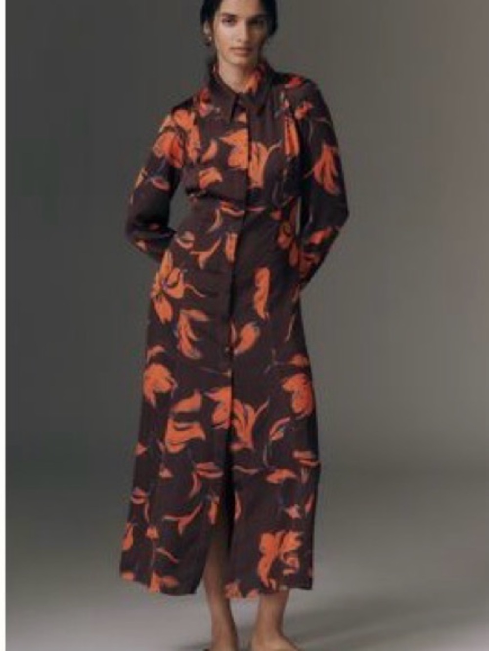 Exquise Anthropologie Button Down Satin Long Sleeve Shirt Dress